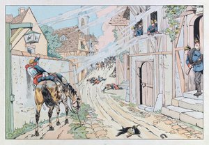Jacques Marie Gaston Onfray de Breville dit JOB (1858 - 1931); Illustration taken from the book “” Les epees de France””: Episode of the Franco Prussian War of 1870, Assault given by the 9th Cuirassiers in the village of Morsbronn; Coll, Part 作者 Onfray de Breville Jacques Job的化名