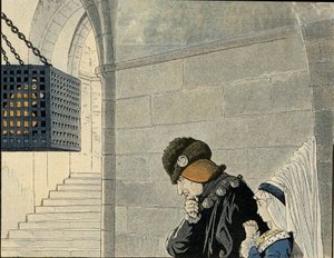 国王路易十一（1423-1483年）探望囚犯让-巴鲁（1421-1491年），他因密谋反对国王而于1469年被关在铁笼子里。载于《法国，他的故事由G.Montorgueil讲述，由约伯拍摄》1896年。私人收藏。 作者 Onfray de Breville Jacques Job的化名