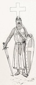 路易九世的骑士，又称圣路易（1214-1270），穿着十字军服装。约伯（Jacques Marie Gaston Onfray and Breville）（Jacques-Marie）（1858-1931）为1915年出版的《Les grands mots historiques du pays de France》一书所作的插图。Privee收藏。 作者 Onfray de Breville Jacques Job的化名