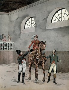 拿破仑一世-波拿巴（1729-1821）参加了奥地利的玛丽-路易丝（1791-1847）的马术课。拿破仑》中的乔治-蒙托盖尔。Jacques Marie Gaston Onfray de Breville dit JOB（1858-1931）的插图。 作者 Onfray de Breville Jacques Job的化名