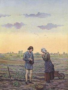 农民们按照国王的命令在田间工作时停下来祈祷（彩色石版画） 作者 Onfray de Breville Jacques Job的化名