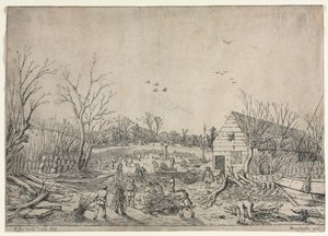 1624年1月10日的大洪水或修复莱克河上的破损堤坝，作者维安恩，1624年。 作者 范德维尔德埃萨亚斯
