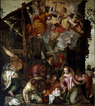 牧羊人的崇拜。 Paolo Caliari 的画作 Paolo Veronese (1528-1588)，约 1565 年。暗淡：350x290cm。 布面油画。 威尼斯，SS 大教堂。 Giovanni e Paolo (San Zanipolo)，念珠教堂。 威尼斯（圣乔瓦尼和保罗大教堂（ 作者 委罗内塞