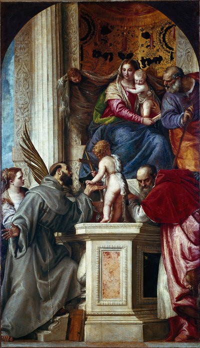 The Holy Family with Saints (Sacred Conversation known as Pala di San Zaccaria or Altarpiece of St. Zechariah). Painting by Paolo Caliari Paolo Veronese (1528-1588) 作者 委罗内塞