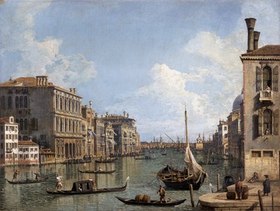 从坎波圣维奥 (Campo San Vio) 欣赏大运河通往蓬塔德拉多加纳 (Punta della Dogana) 的景色 作者 Canaletto