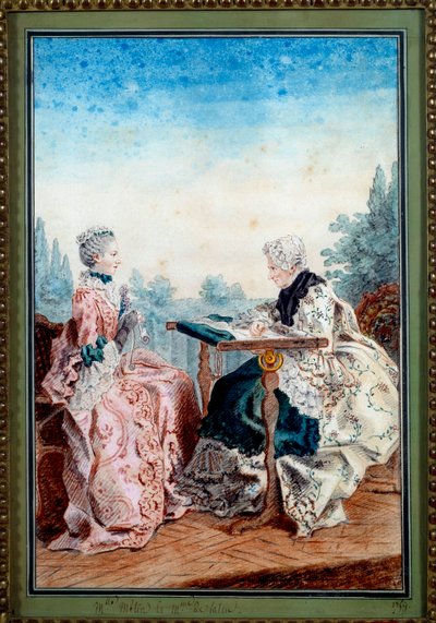 Mademoiselle Melin 和 Mademoiselle de Laleu 正在制作 Louis carrogis dit Carmontelle（1717-1806）1759 年的水彩挂毯。巴黎，Carnavalet 博物馆 作者 卡蒙泰尔