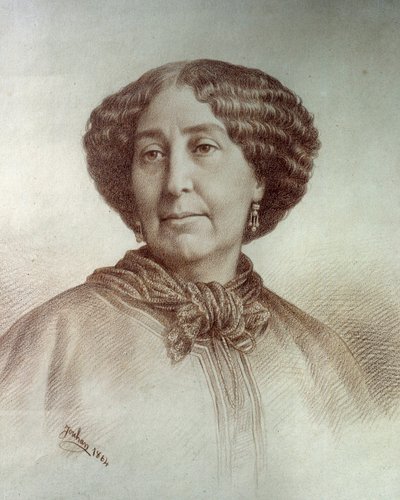 文学家的肖像 George Sand (1804-1876) Aurore Dupin, Baroness Dudevant 由 Rene Jouhan (1835-?) 从 Nadar 的照片中绘制 作者 纳达尔