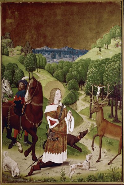 圣休伯特转换（面板上的油 作者 （活跃 c.1463 c.1490）威尔顿大师