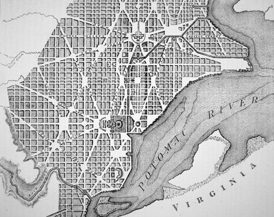 华盛顿市1793年的原始规划图（雕刻）。 作者 （之后）美国学校