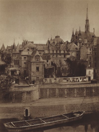 1862 年从 Quai des Orfevres 看到的司法宫（黑白照片） 作者 （之后）法国摄影师