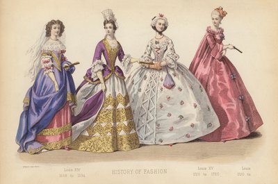 法国的时尚：路易十四 1668 年至 1694 年；路易十五 1720 年至 1760 年；路易 1720 年至（彩色版画） 作者 （之后）法国学校