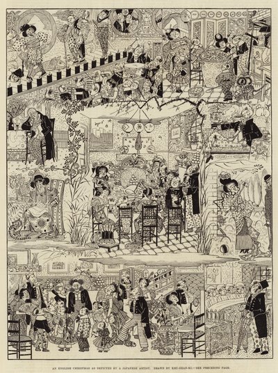 一位日本艺术家描绘的英国圣诞节（雕刻）。 作者 （之后）日本语学校