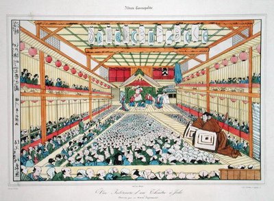 杰多的剧院内部，由詹姆雕刻（彩色平印）。 作者 （之后）日本语学校