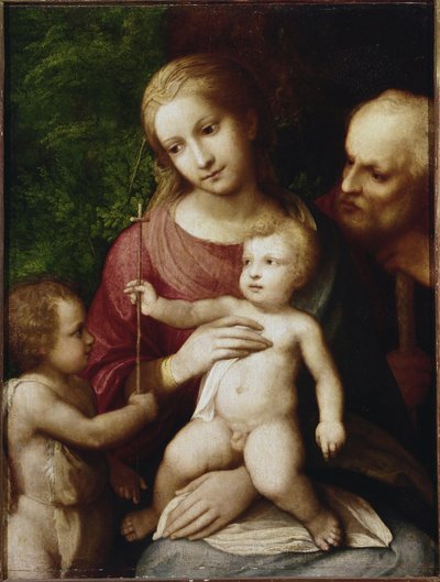 圣洁的家庭和作为儿童的施洗约翰（杨木板油画 作者 (c.1489-1534) 科雷焦
