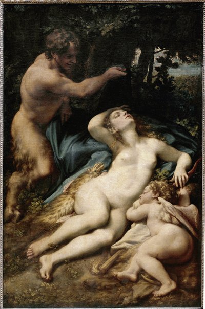 Jupiter and Antiope (or Venus with cupid and a satyr) (oil on canvas 作者 (c.1489-1534) 科雷焦