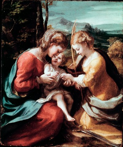 亚历山大的圣凯瑟琳的神秘婚姻安东尼奥·阿莱格里（Antonio Allegri）（被称为 Correggio 或 The Correge 1489-1534）约 1520 年作画。 太阳。 28,5x23,5 厘米那不勒斯卡波迪蒙特博物馆 作者 (c.1489-1534) 科雷焦