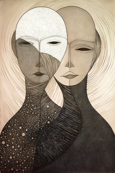 古斯塔夫-克里姆特风格的人物画《两个女人》，在线帆布艺术印刷品 作者 法赫塔利·阿卜杜勒拉希姆