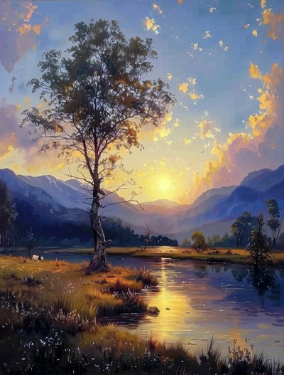 帆布数字绘画墙面装饰画：夕阳西下之美 作者 法赫塔利·阿卜杜勒拉希姆