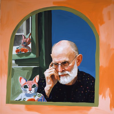 猫与照镜子的艺术家，当代帆布打印和墙面艺术 作者 法赫塔利·阿卜杜勒拉希姆