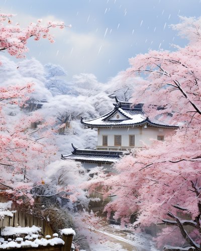 雪景中的中国村庄 油画 | 帆布艺术打印 作者 法赫塔利·阿卜杜勒拉希姆