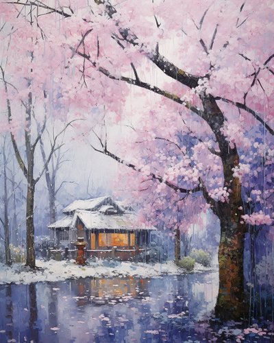 雪景中的村庄冬日美景 | 灵感来自大自然的墙面艺术印刷品 作者 法赫塔利·阿卜杜勒拉希姆