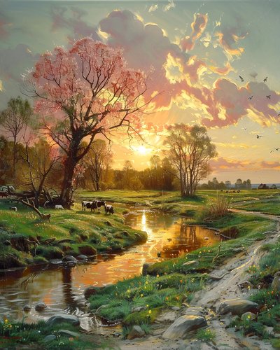 夕阳下的美丽风景，用于墙面装饰的画布 现代风景 作者 法赫塔利·阿卜杜勒拉希姆