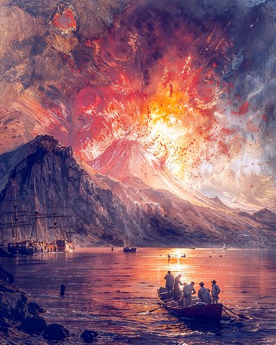海边火山爆发，在线定制帆布打印画 作者 法赫塔利·阿卜杜勒拉希姆