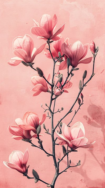 极简粉色和灰色花朵，卧室植物墙饰 作者 法赫塔利·阿卜杜勒拉希姆