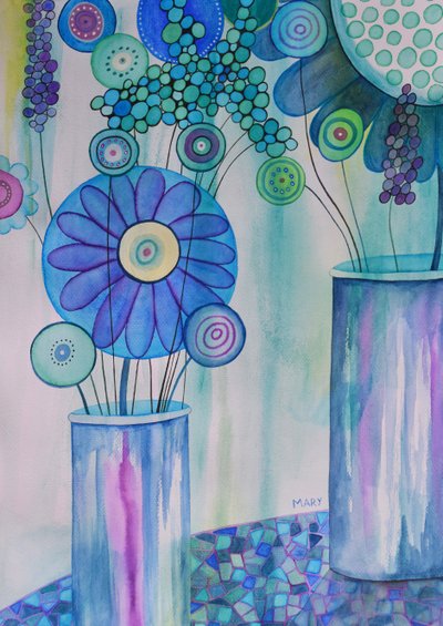现代花卉 作者 玛丽的水彩画