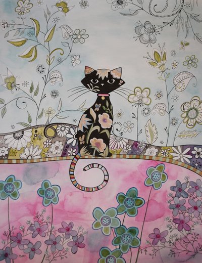 黑色小猫 作者 玛丽的水彩画