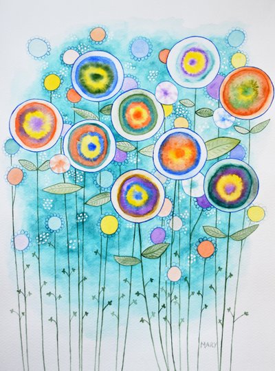 抽象花卉 作者 玛丽的水彩画
