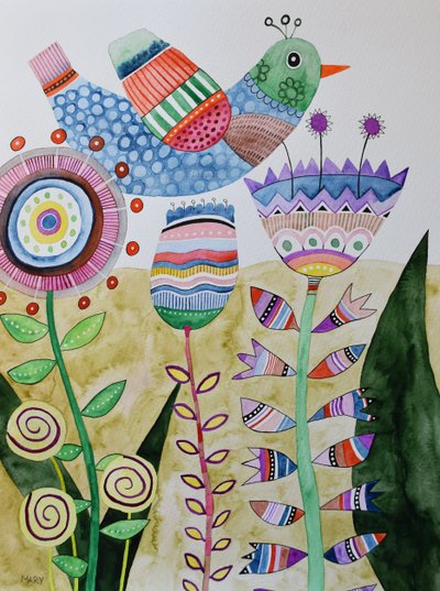 疯狂的小鸟 作者 玛丽的水彩画