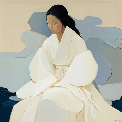 一幅韩国画，一位穿着传统韩服的妇女，墙面装饰画，待售 作者 法赫塔利·阿卜杜勒拉希姆