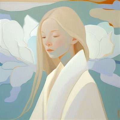 白衣浅发女孩的抽象肖像，待售廉价墙饰 作者 法赫塔利·阿卜杜勒拉希姆