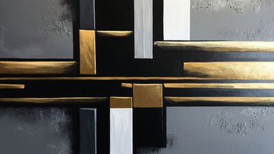 黑色和金色的现代艺术治疗与绘画，大型帆布印刷品 作者 法赫塔利·阿卜杜勒拉希姆