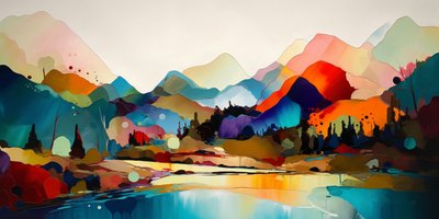 多彩抽象风景，全景画，美丽的调色板，壁画版画 作者 法赫塔利·阿卜杜勒拉希姆