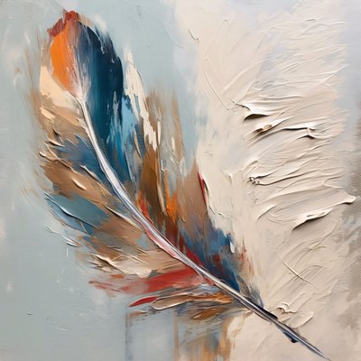 红蓝羽毛纹理局部油画，在线定制画布打印 作者 法赫塔利·阿卜杜勒拉希姆