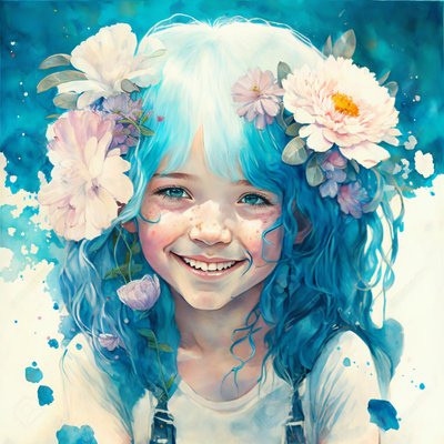 水彩画，Loish 风格的可爱小女孩，有框墙饰 作者 法赫塔利·阿卜杜勒拉希姆