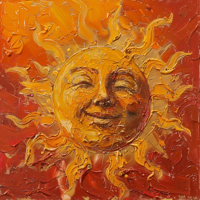红纱背景上的胖太阳，帆布艺术印刷品 作者 法赫塔利·阿卜杜勒拉希姆