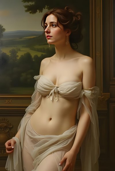 阿佛洛狄忒写实画作，美丽的全身长发女子，墙面装饰创意 作者 法赫塔利·阿卜杜勒拉希姆