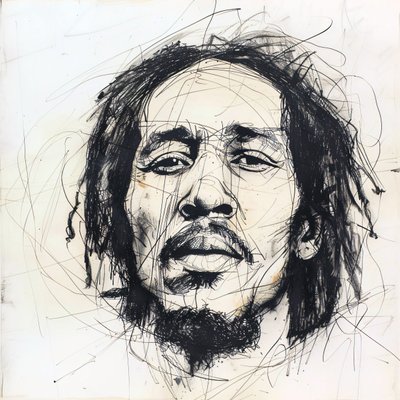 鲍勃-马利的极简素描，著名的明星歌手，音乐，墙面装饰版画 作者 法赫塔利·阿卜杜勒拉希姆