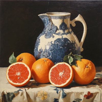 橙色静物，油画，在线定制画布打印 作者 法赫塔利·阿卜杜勒拉希姆