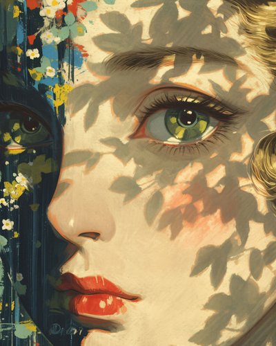 阳光下的魔术师 Fornasetti 的白日梦，女孩的脸部特写，在线艺术印刷品 作者 法赫塔利·阿卜杜勒拉希姆
