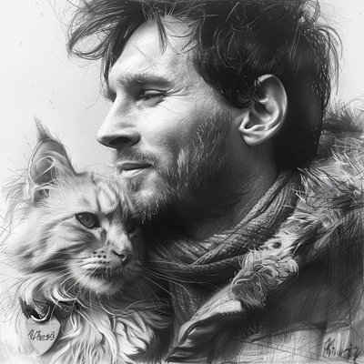 与梅西足球运动员在一起的猫咪, 现代墙面装饰 | 按需打印 作者 法赫塔利·阿卜杜勒拉希姆