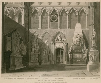 诗人角落，威斯敏斯特教堂，伦敦南视图 作者 AC和Villiers，H。Pugin