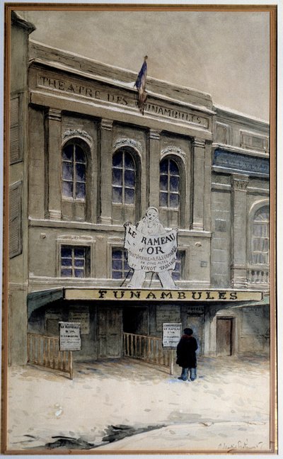 犯罪大道（巴黎圣殿大道）上的 Funambules 剧院。阿道夫（1828-1883 年）的水彩画，巴黎。卡纳瓦罗博物馆 作者 AP武术