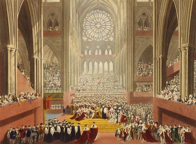 1821年7月19日的敬意仪式，由威廉·詹姆斯·贝内特（William James Bennett，1787-1844）镌刻的国王乔治四世（1762-1830）加冕纪念册发表于1824年 作者 AW和Stephanoff Pugin
