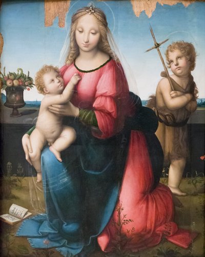 圣母子与小圣约翰》，Andrea Piccinelli，又名 il Brescianino（木板油画） 作者 A. (1485 c.1525) 皮奇内利