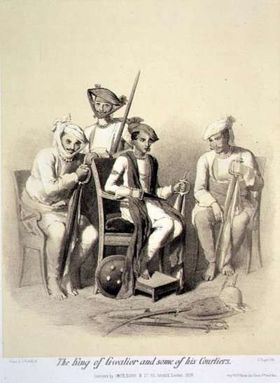 格瓦里尔国王和他的一些朝臣，摘自《印度之旅》，由Jules Trayer（1824-1901）雕刻，在伦敦出版。 作者 A.（之后）索尔特科夫