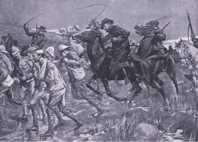 De Wets对行军中英国战俘的待遇，比勒陀利亚后的插图：游击队战争，1902年 作者 AC球
